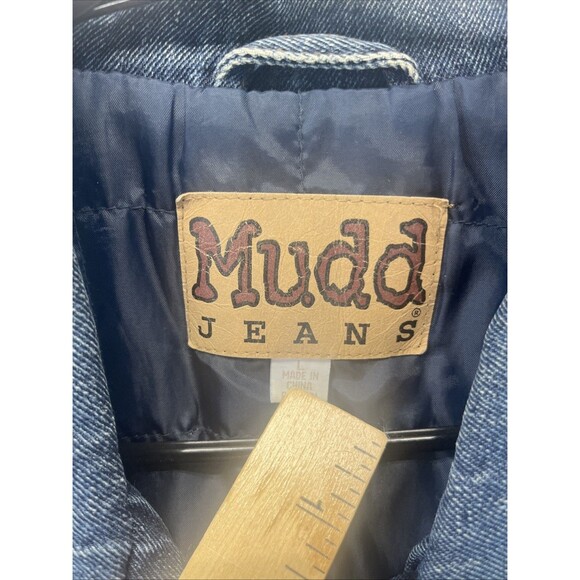 Mudd Quilted Lined Mid Length Jean Jacket L Blue Button Denim Grunge Vintage Y2K - Picture 6 of 9